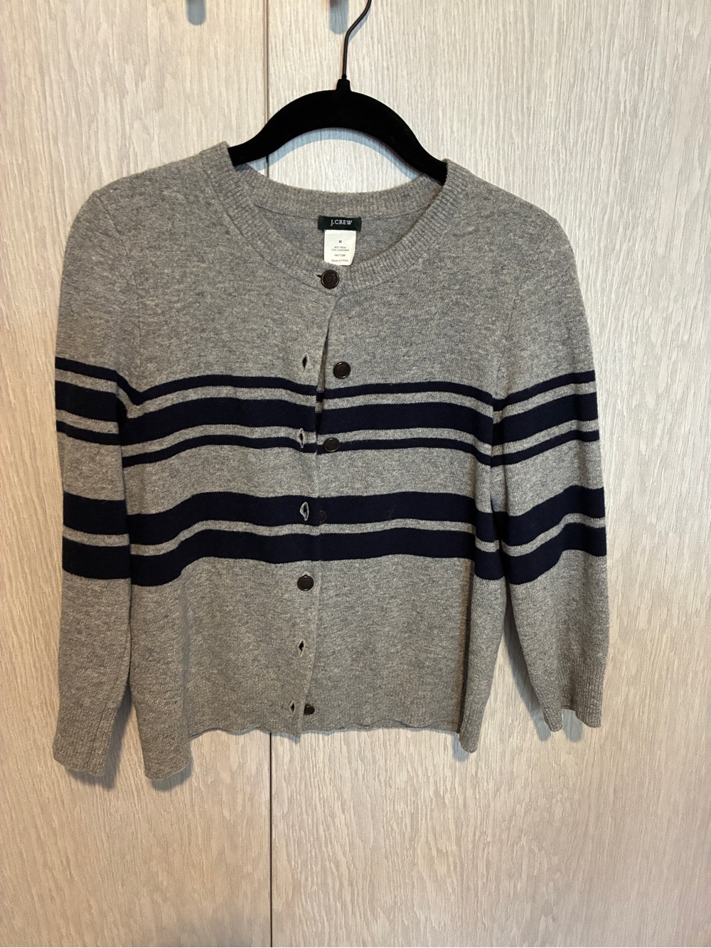 J. Crew Gray Cardigan with Navy Stripes